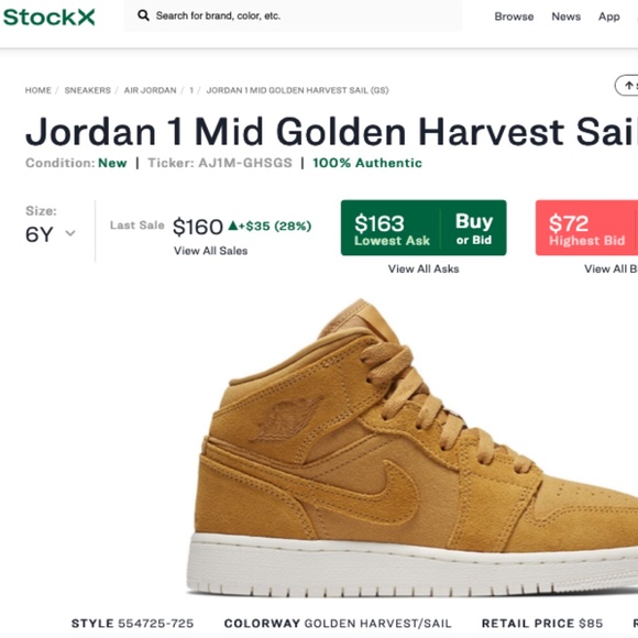 Nike Air Jordan 1 Mid Big kid Nike Air Jordan 1 Retro Mid Golden Harvest Sail